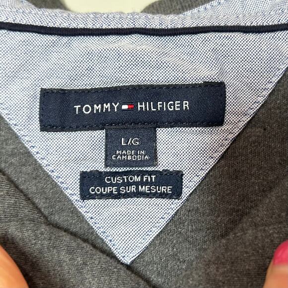 Tommy Hilfiger Gray Polo Shirt Size L Short Sleeves Custom Fit - Picture 4 of 8